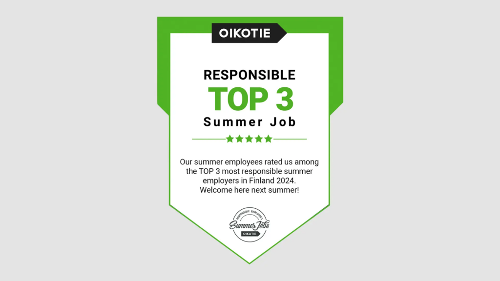 Algol earns third place in Most Responsible Summer Job of the Year competition in 2024 in Finland